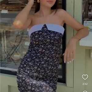 Floral Strapless Dress - Black and White